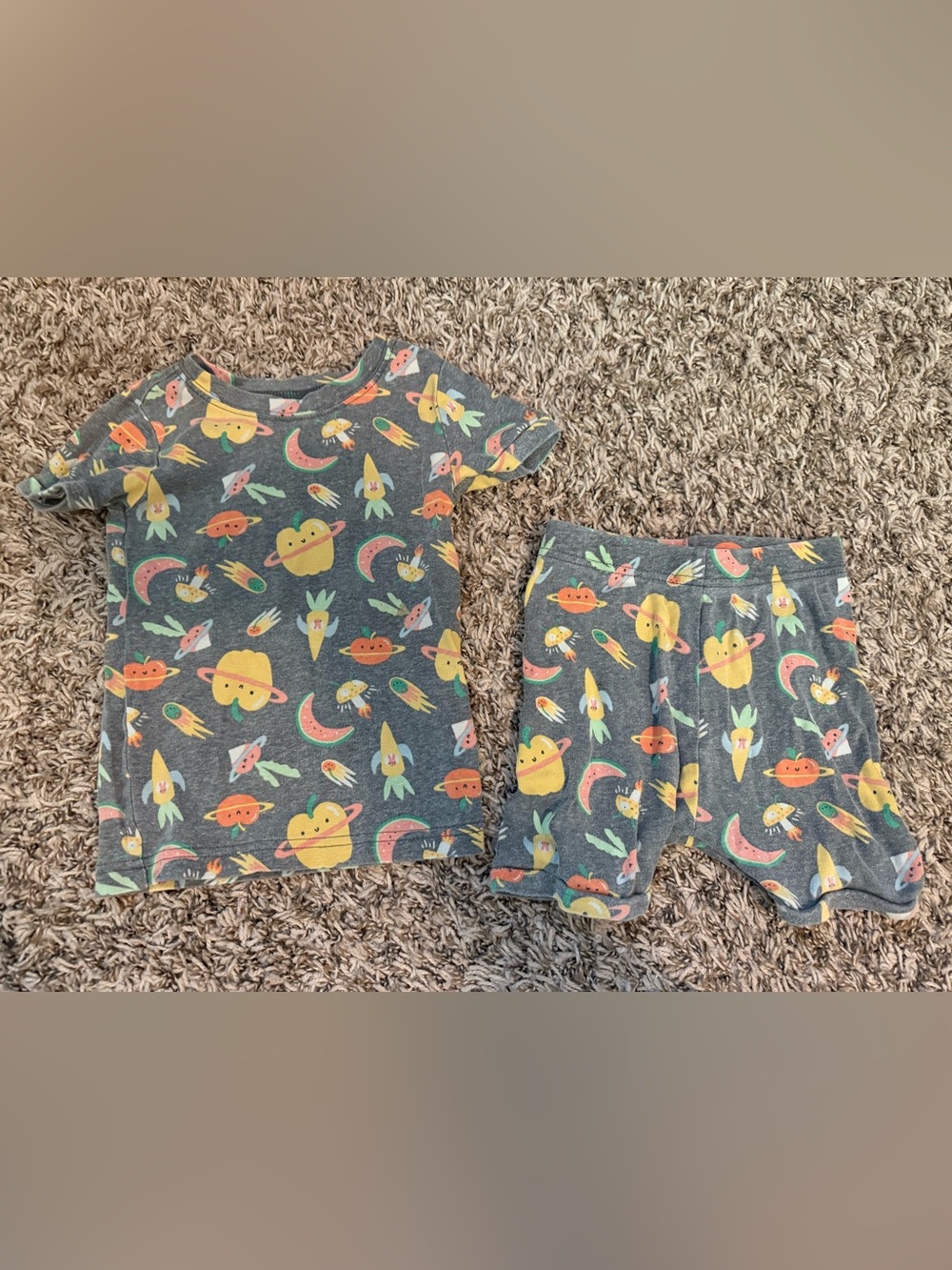 3T “Space Vegetables” Pajama Shirt and Shorts Set